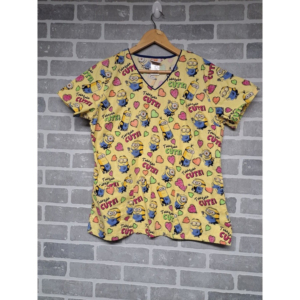 Dispicable‎ Me Minions Womens Scrub Top Uniform Blouse Size Medium